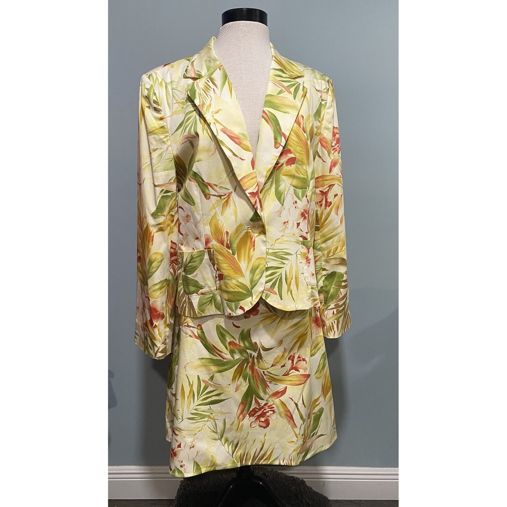 Judith Hart Collection Tropical Floral Skirt Suit Set Size 16 True Milk NWT